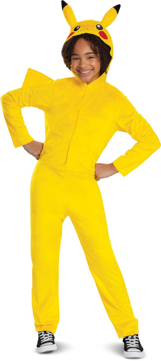 Disguise pokémon, pikachu jumpsuit met capuchon deluxe, maat l (10-12 jaar)