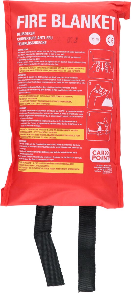 Carpoint blusdeken – voor kleine beginnende brand – voldoet aan de en1869 norm - voor eenmalig gebruik - brandveilig – met opbergtas - afmeting 1x1 meter