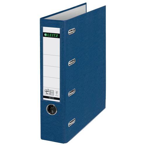 Leitz bankordner karton a4 rugbreedte 74mm blauw etiket grijpgat randbeschermers