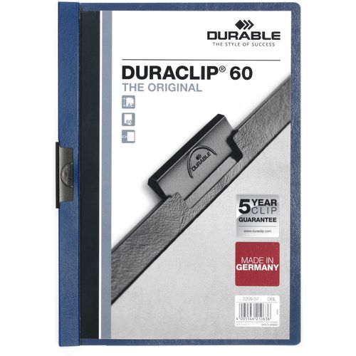 Klemmappen durable duraclip 60 blauw a4 60 vel transparente voorkant