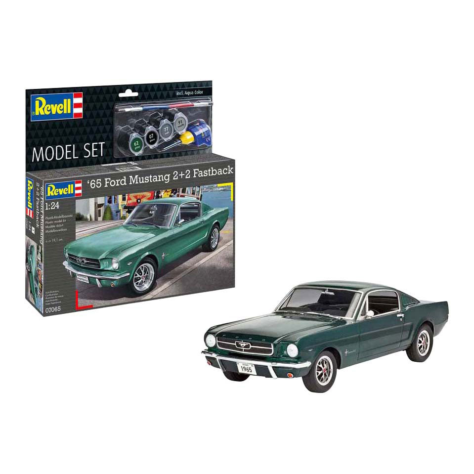 Revell modelbouwpakket - 1965 ford mustang 2+2 fastback 1:24 - 82dlg. - incl. basiskleuren verf