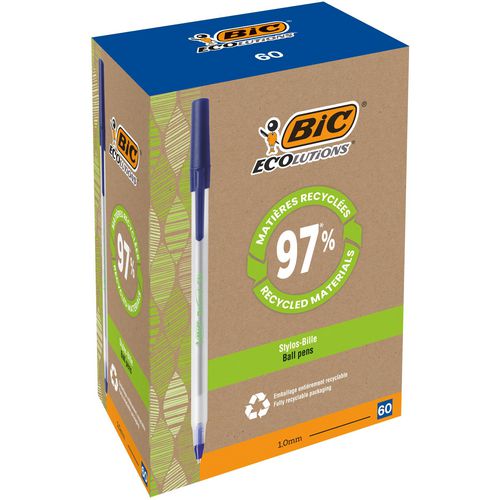 Balpen bic round stic ecolutions 0,4 mm recycled blauw