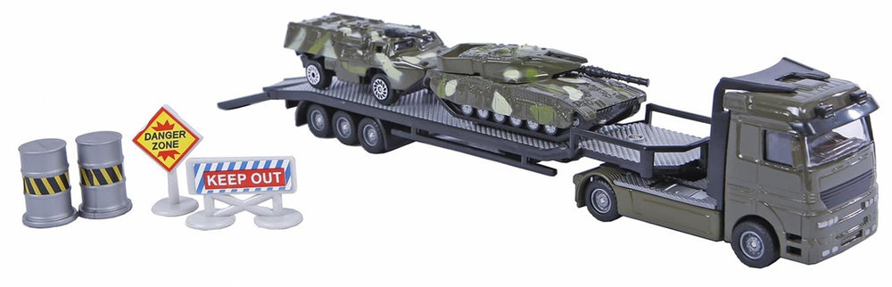 2-play military transporter met 2 tanks die-cast kunststof 24cm