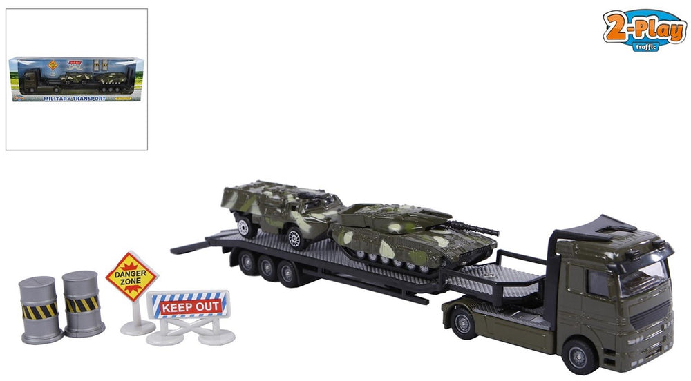 2-play military transporter met 2 tanks die-cast kunststof 24cm