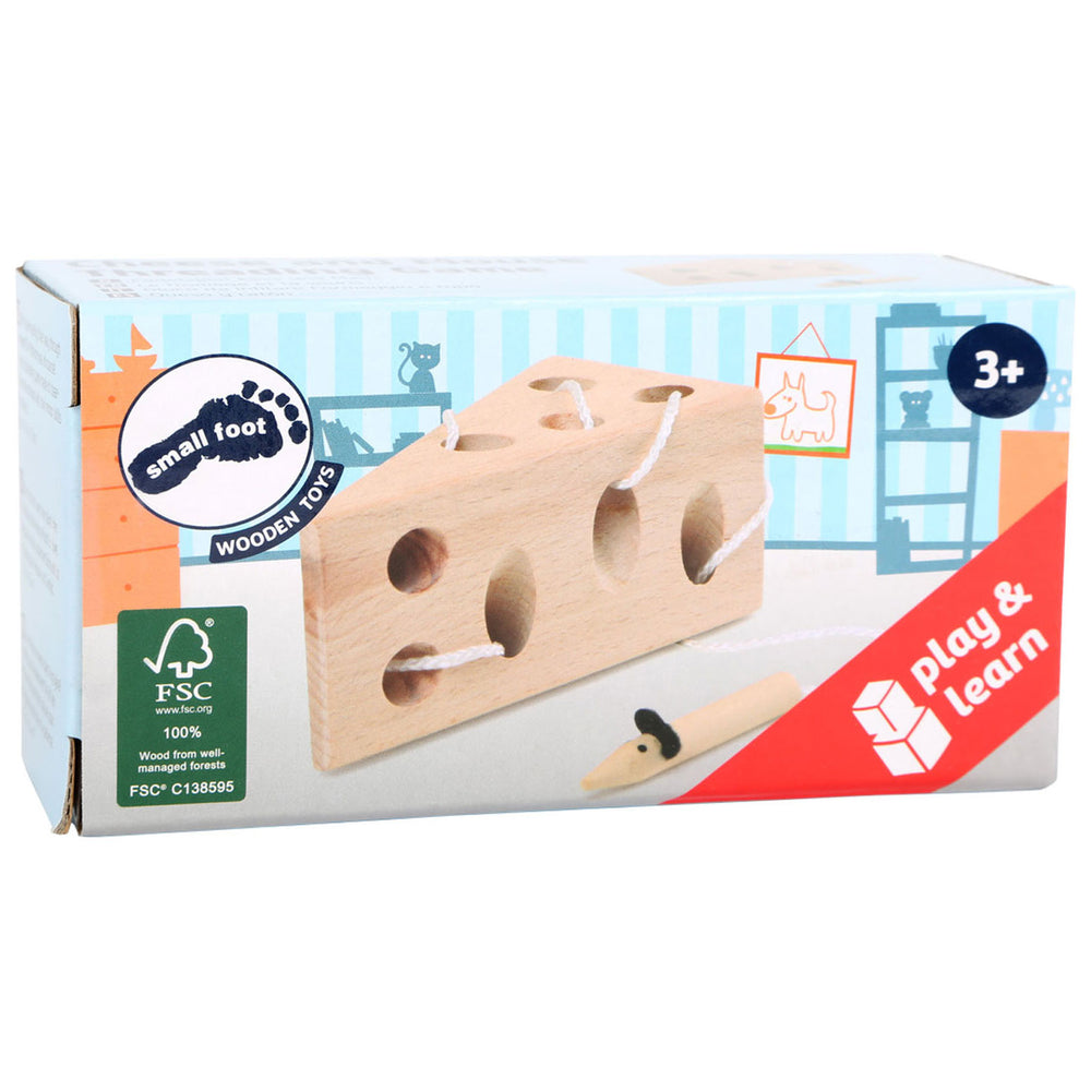 Small Foot - cheese and mouse wooden lacing game