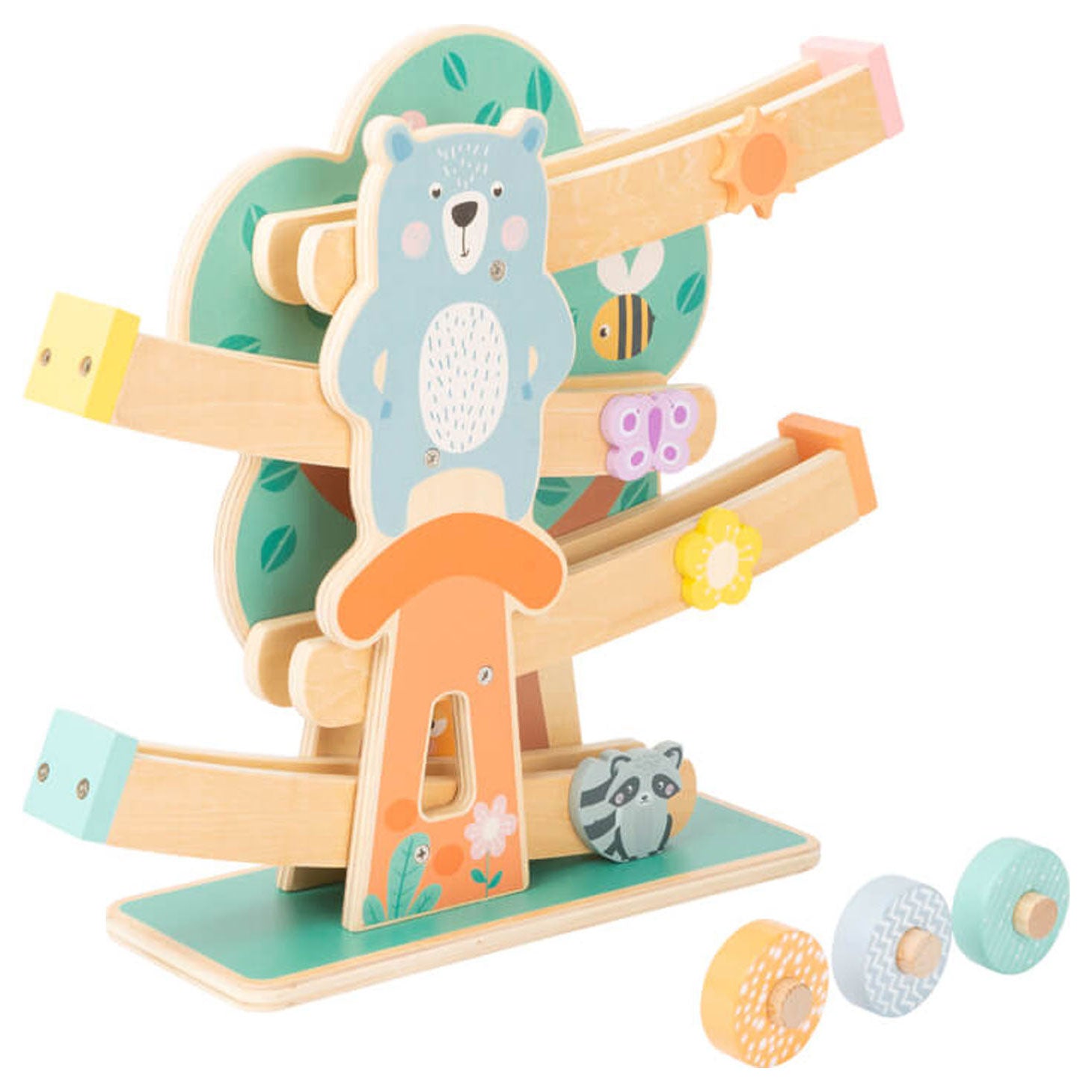 Small foot - houten knikkerbaan dieren pastel