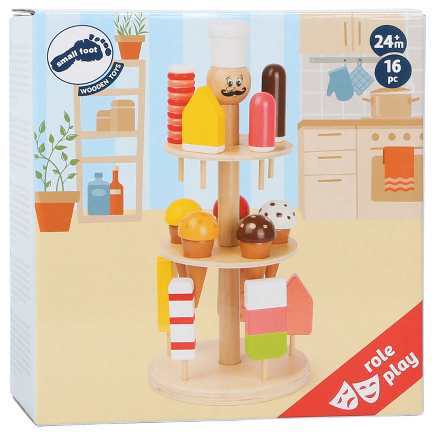 Small foot - wooden Luigi ice cream stand, 16 pcs.
