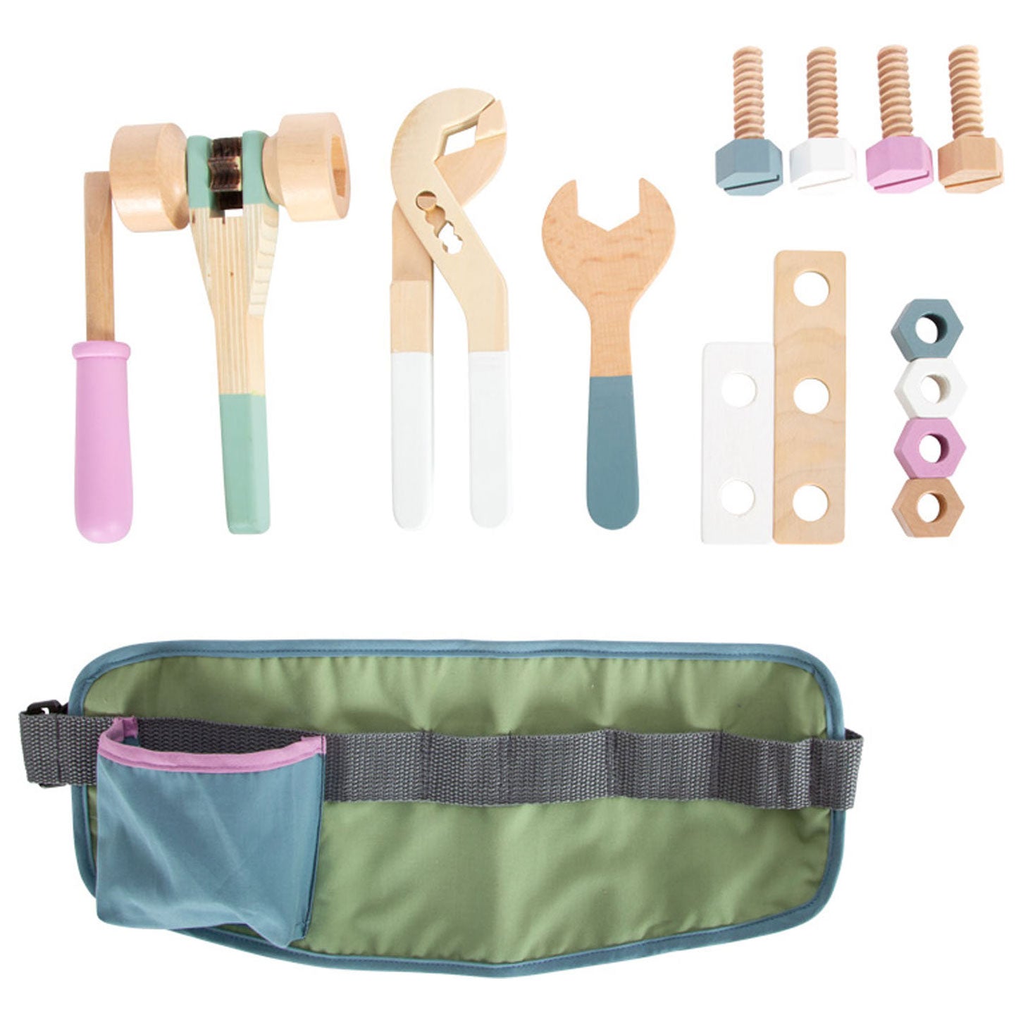 Small foot - tool belt with wooden tools, 15 pcs.