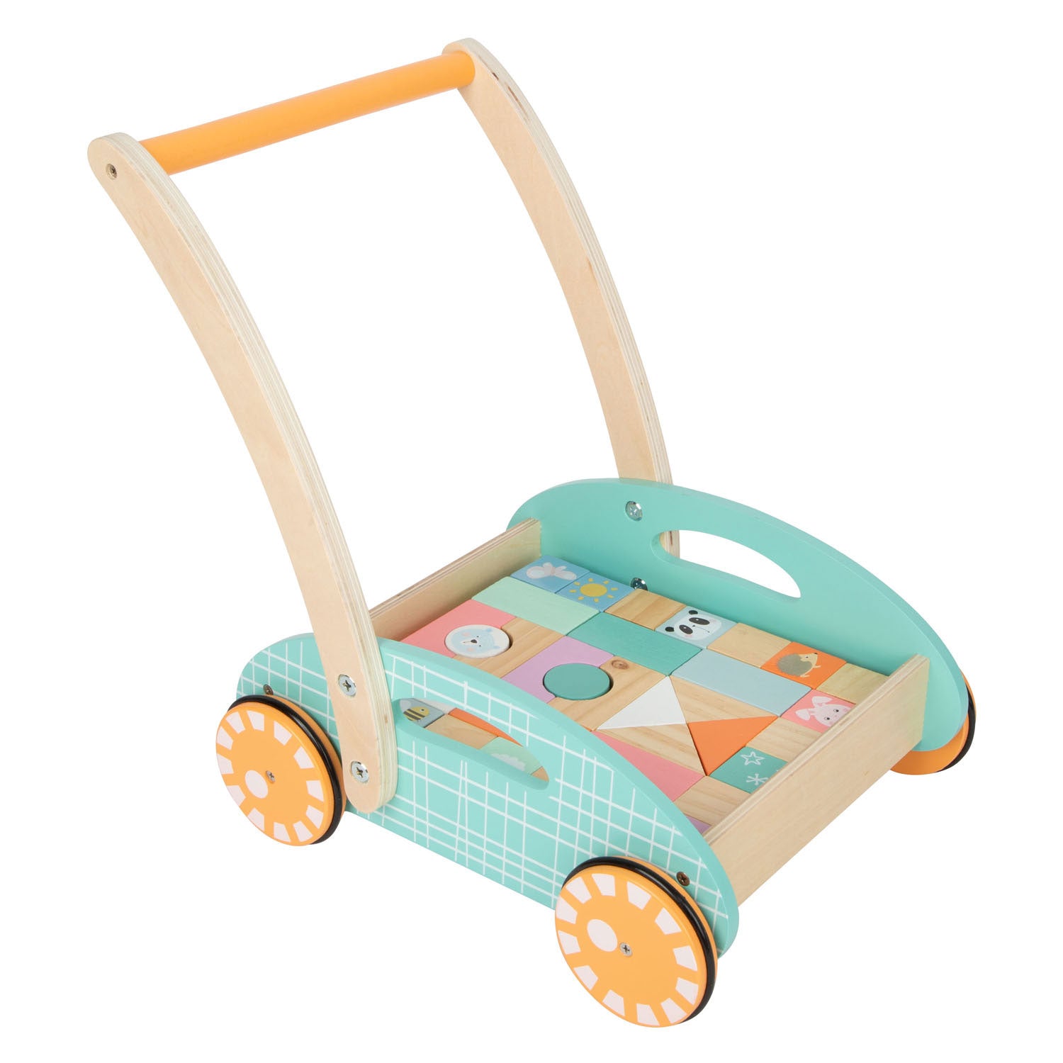 Small foot - wooden baby walker with pastel blocks, 35 pcs.