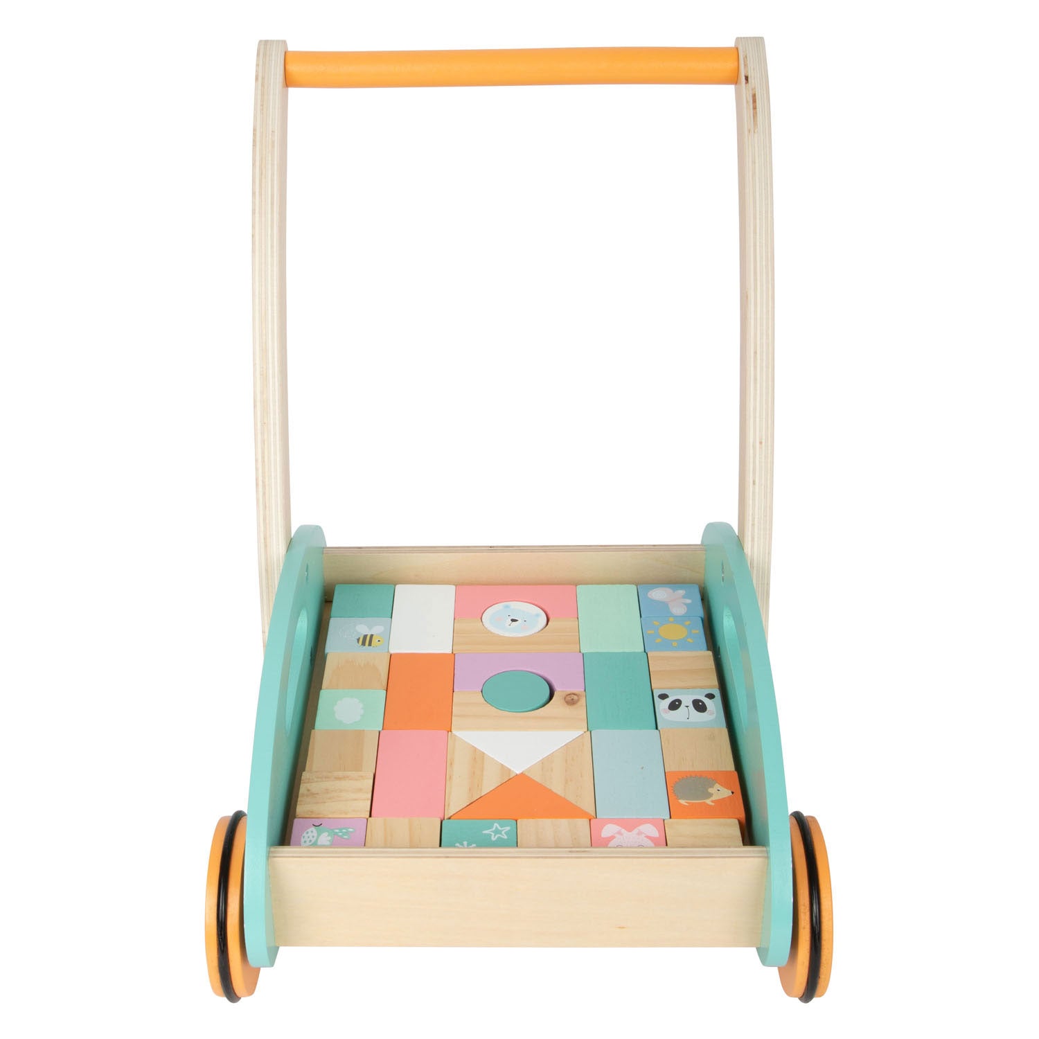 Small foot - wooden baby walker with pastel blocks, 35 pcs.