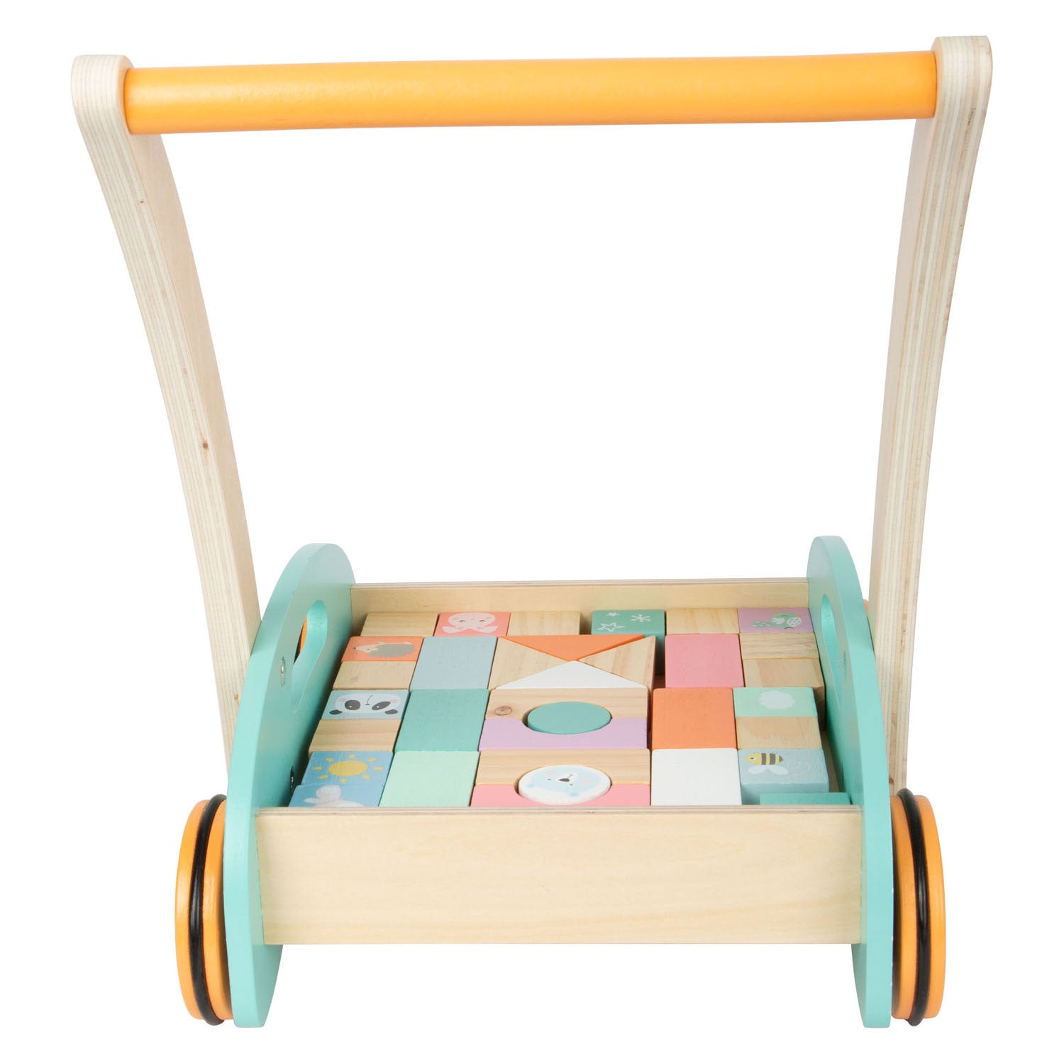 Small foot - wooden baby walker with pastel blocks, 35 pcs.