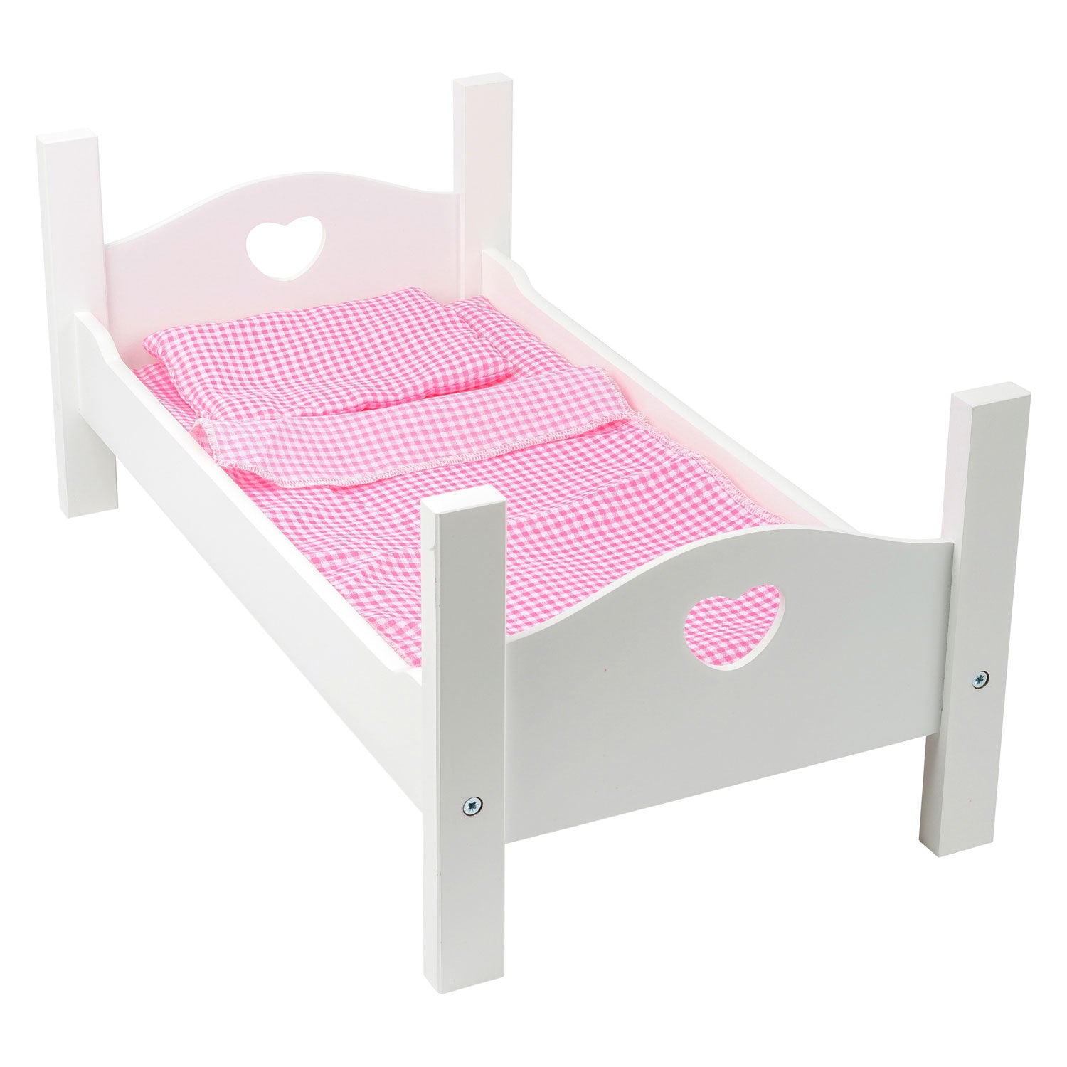 Small foot houten poppenbed met beddengoed 50 cm wit roze