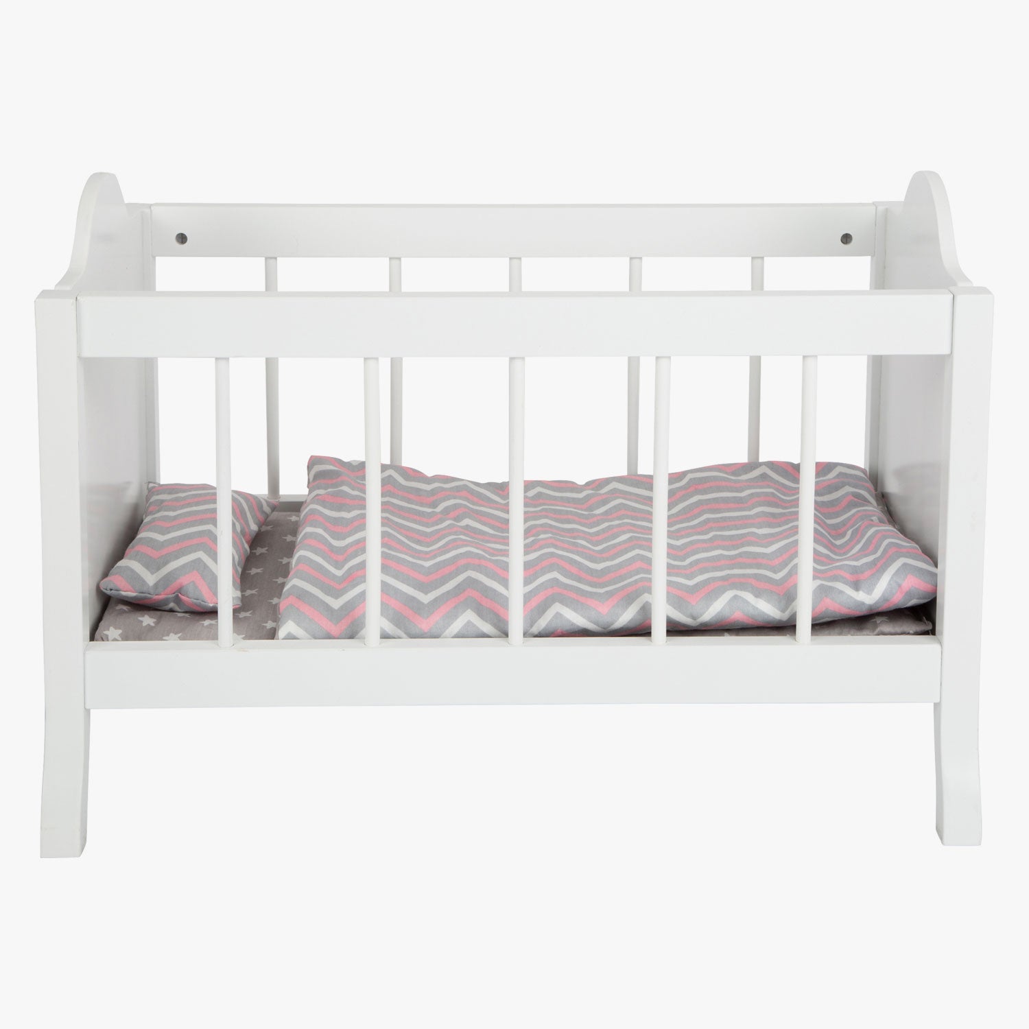 Small foot - houten poppenbed wit met beddengoed strepen, 4dlg.