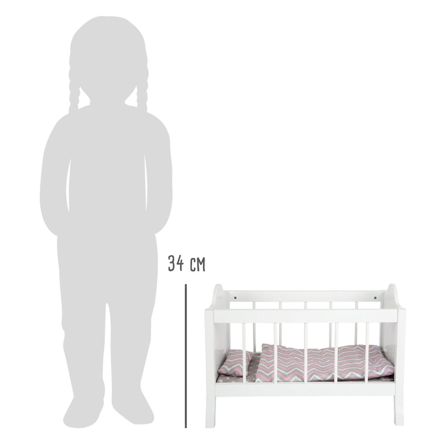 Small foot - houten poppenbed wit met beddengoed strepen, 4dlg.