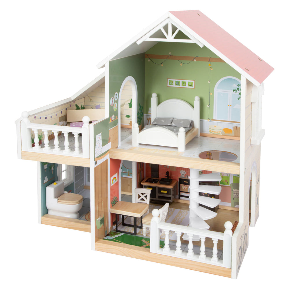 Small foot - wooden urban villa dollhouse with furniture, 9-piece.