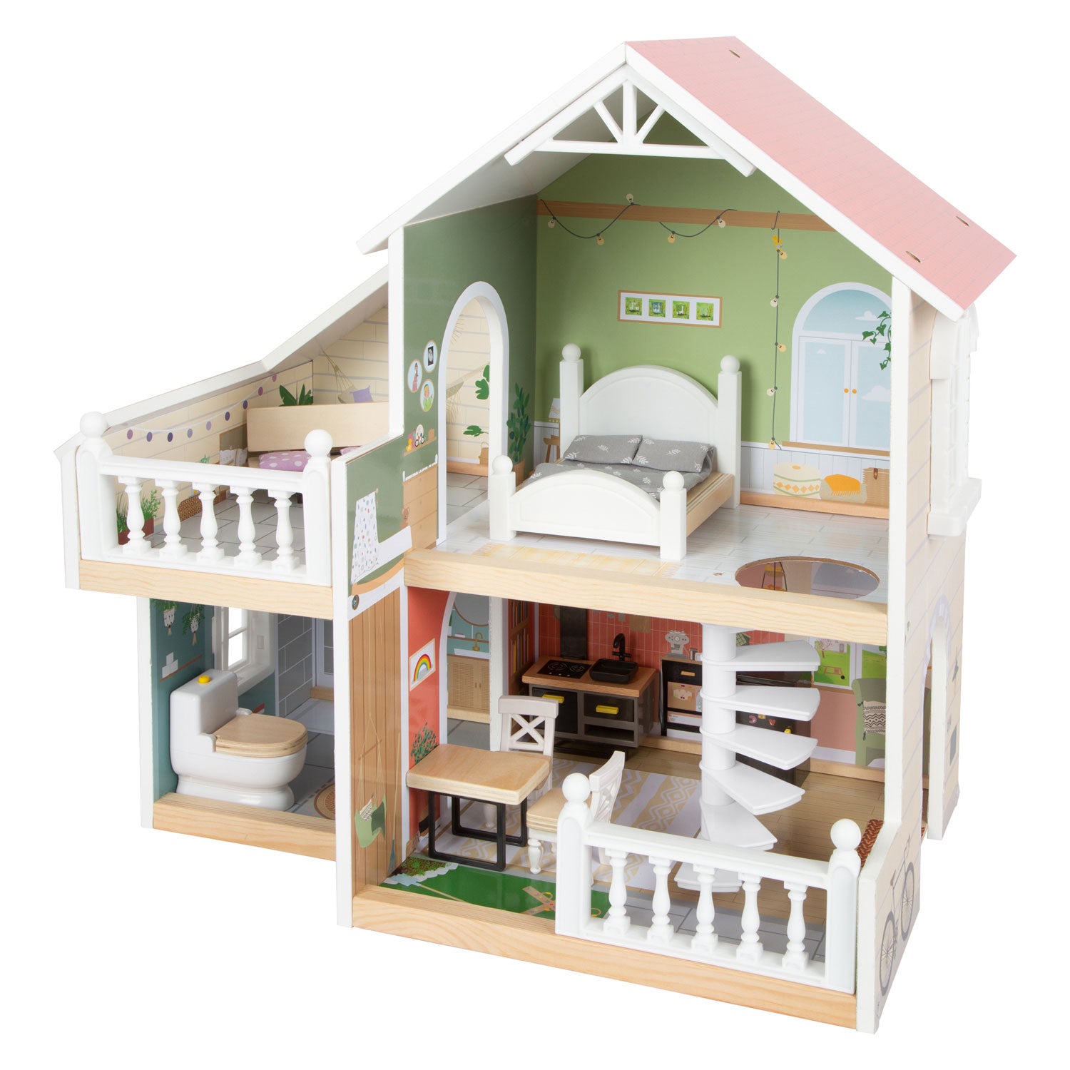 Small Foot Houten Stadsvilla Poppenhuis met Meubeltjes, 9dlg.