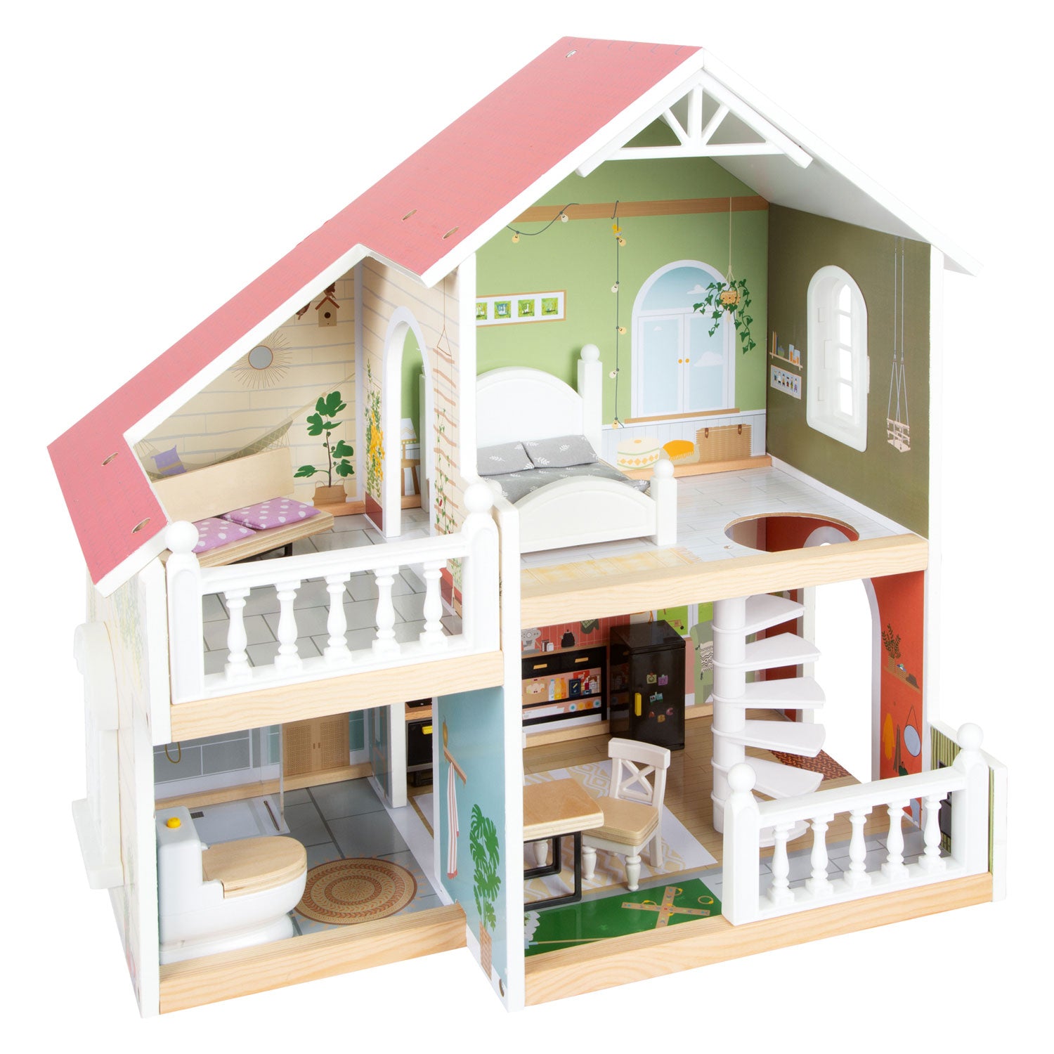 Small Foot Houten Stadsvilla Poppenhuis met Meubeltjes, 9dlg.