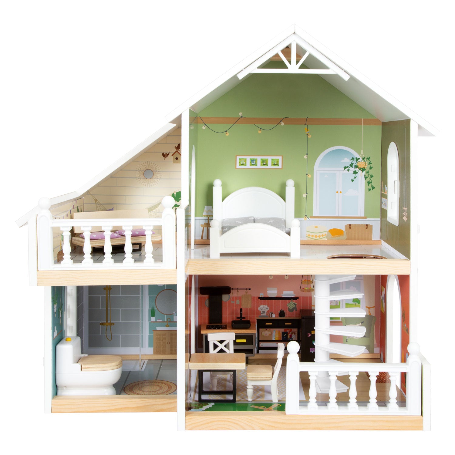 Small Foot Houten Stadsvilla Poppenhuis met Meubeltjes, 9dlg.