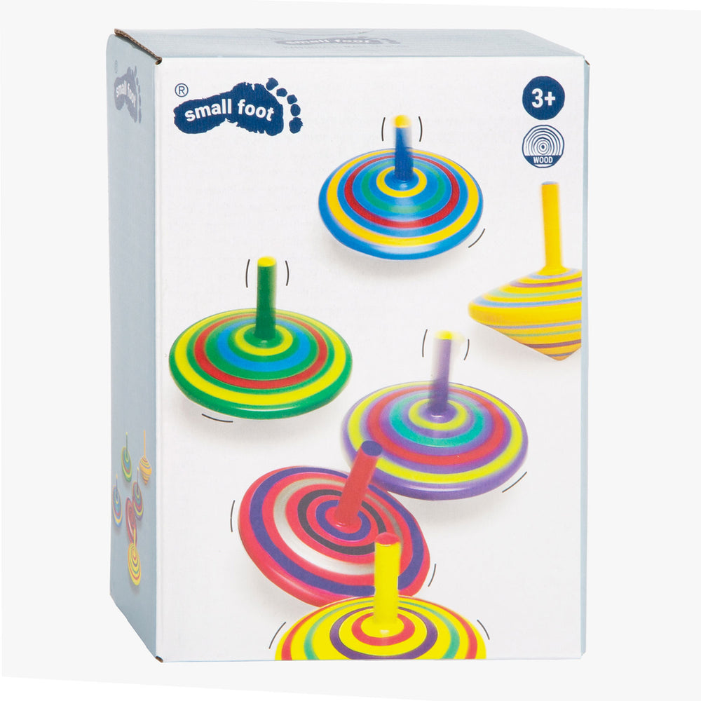 Small foot - wooden spinning top with stripes, 6 pcs.
