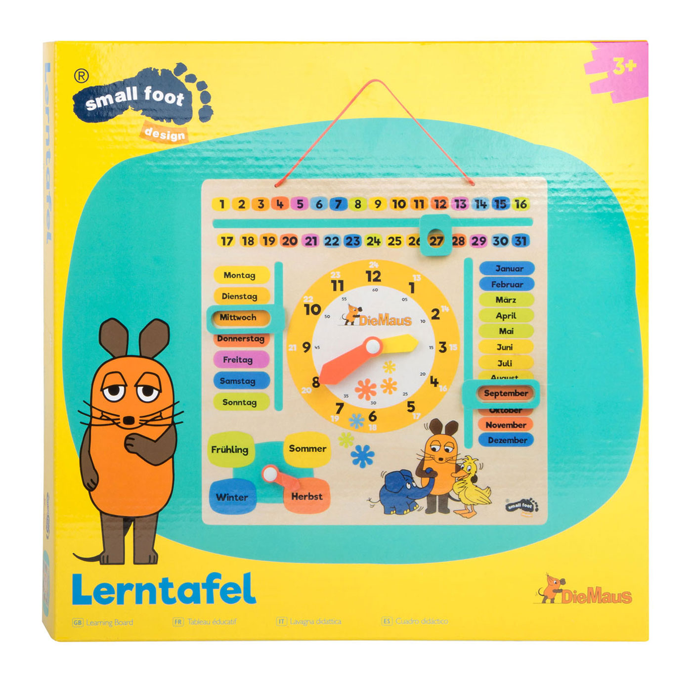 Small foot - Wooden learning board telling time mouse - German language