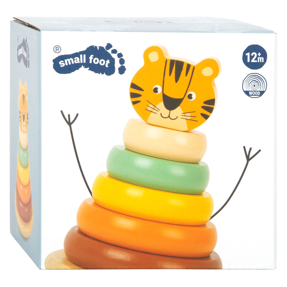 Small foot - wooden stacking tower safari tiger, 7-piece.