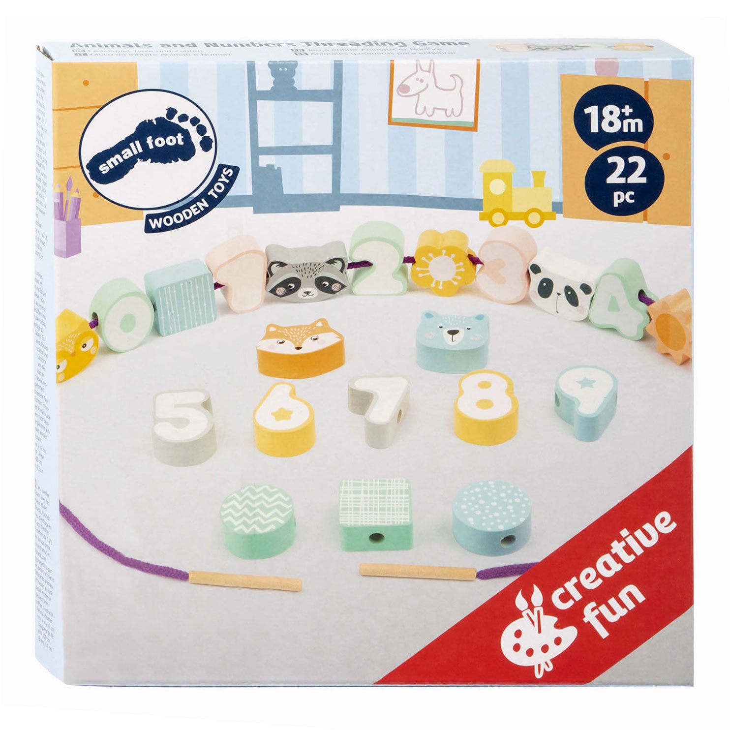 Small foot - Wooden lacing game animals and numbers, 22 pcs.