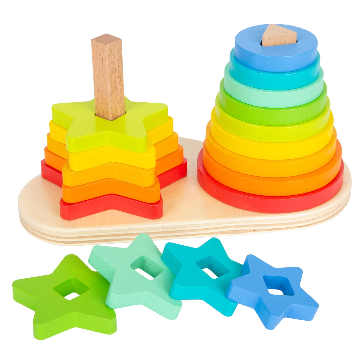 Small foot - houten stapeltoren regenboog cirkel en ster, 19dlg.