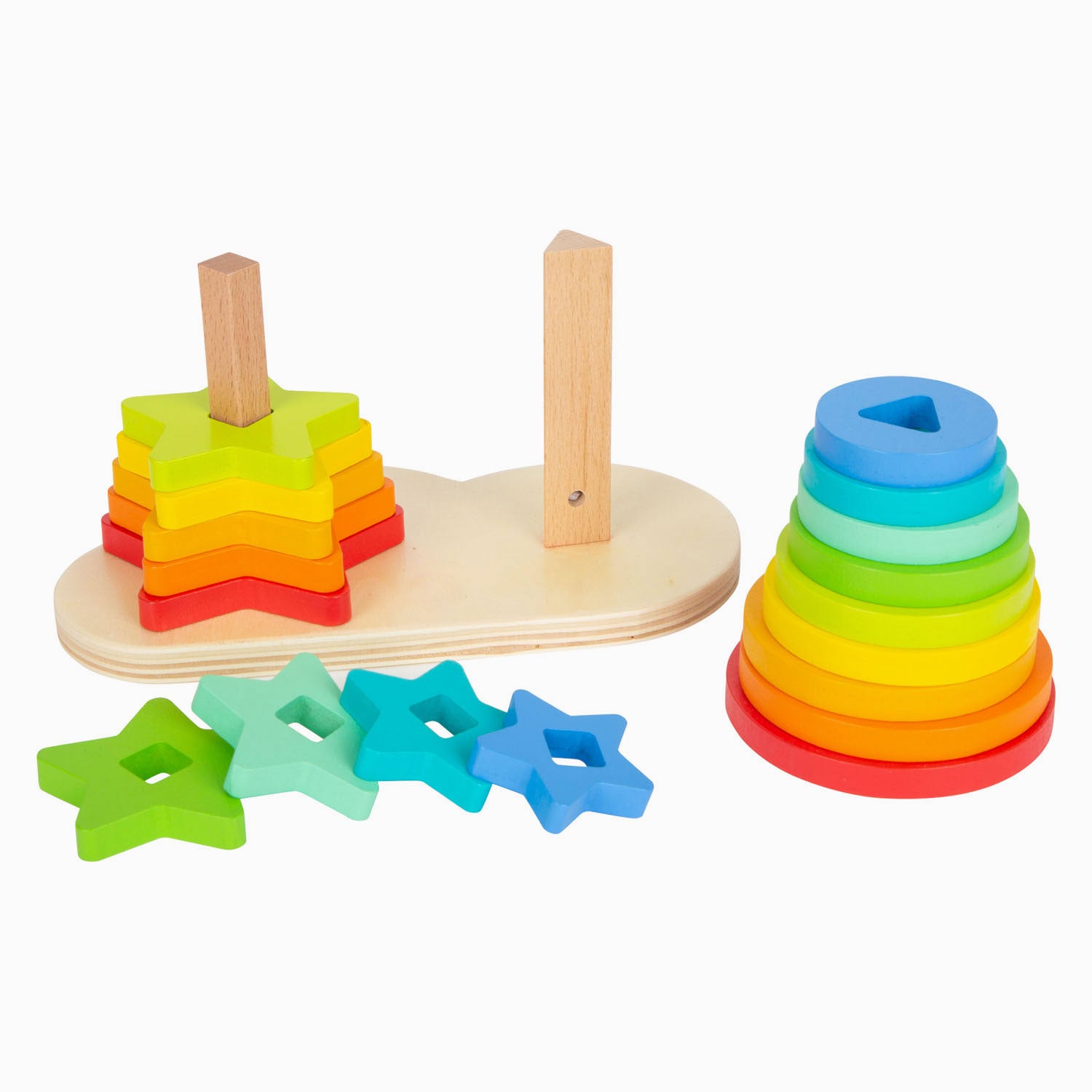 Small foot - houten stapeltoren regenboog cirkel en ster, 19dlg.