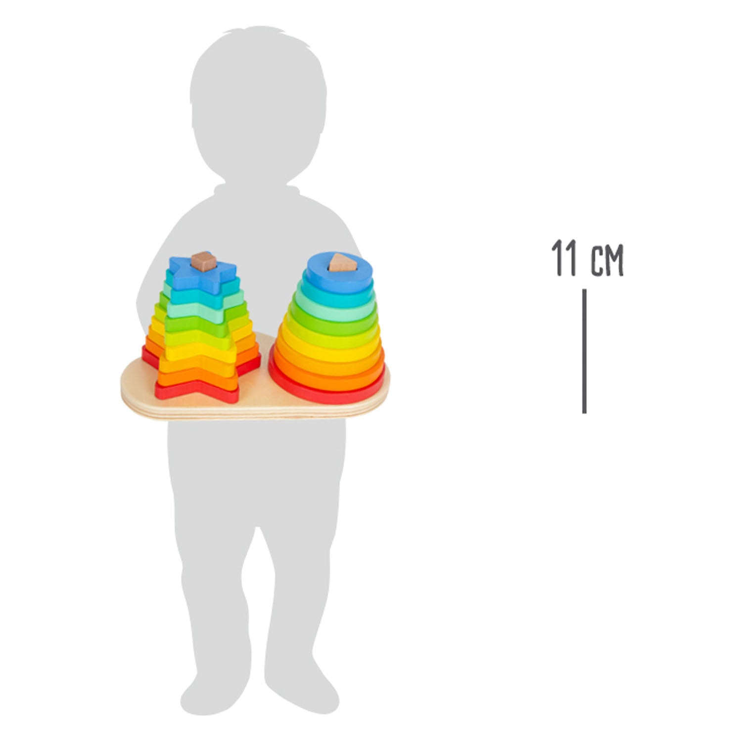 Small foot - houten stapeltoren regenboog cirkel en ster, 19dlg.