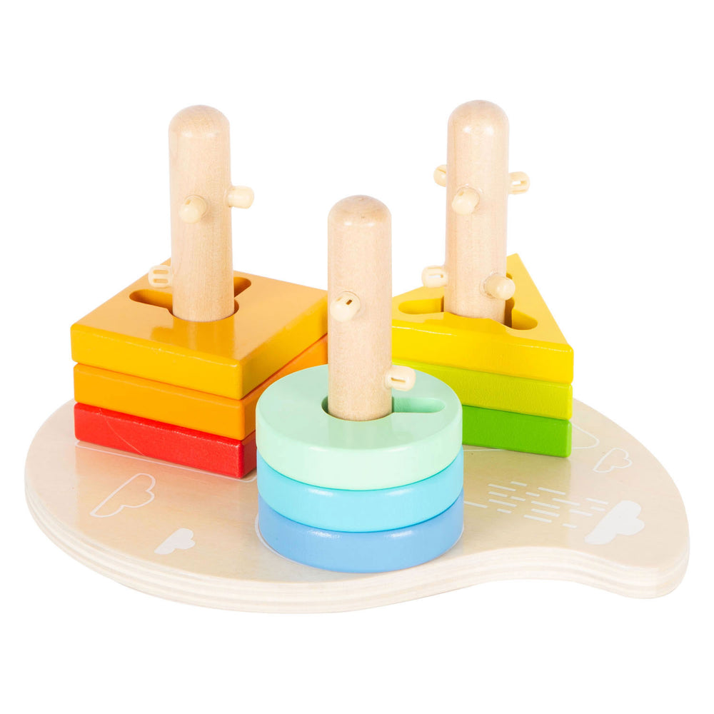 Small foot - wooden shapes and sorting motor skills stacking toy, 10-piece.