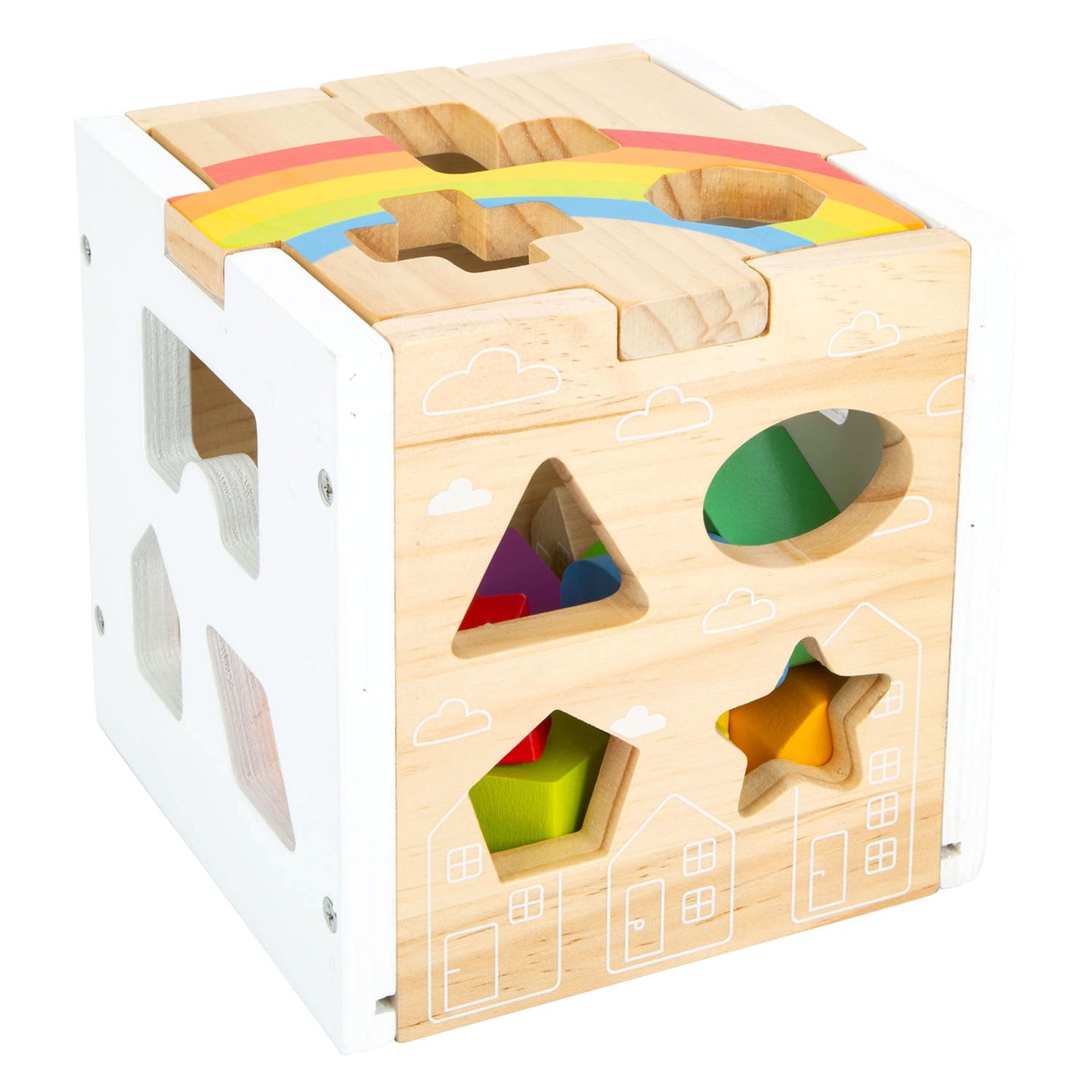 Small foot - houten vormenstoof kubus regenboog,