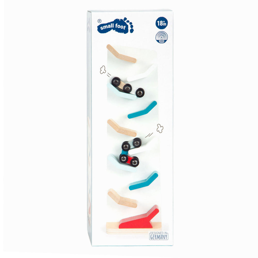Small foot - wooden car track tower with cars, 3 pcs.