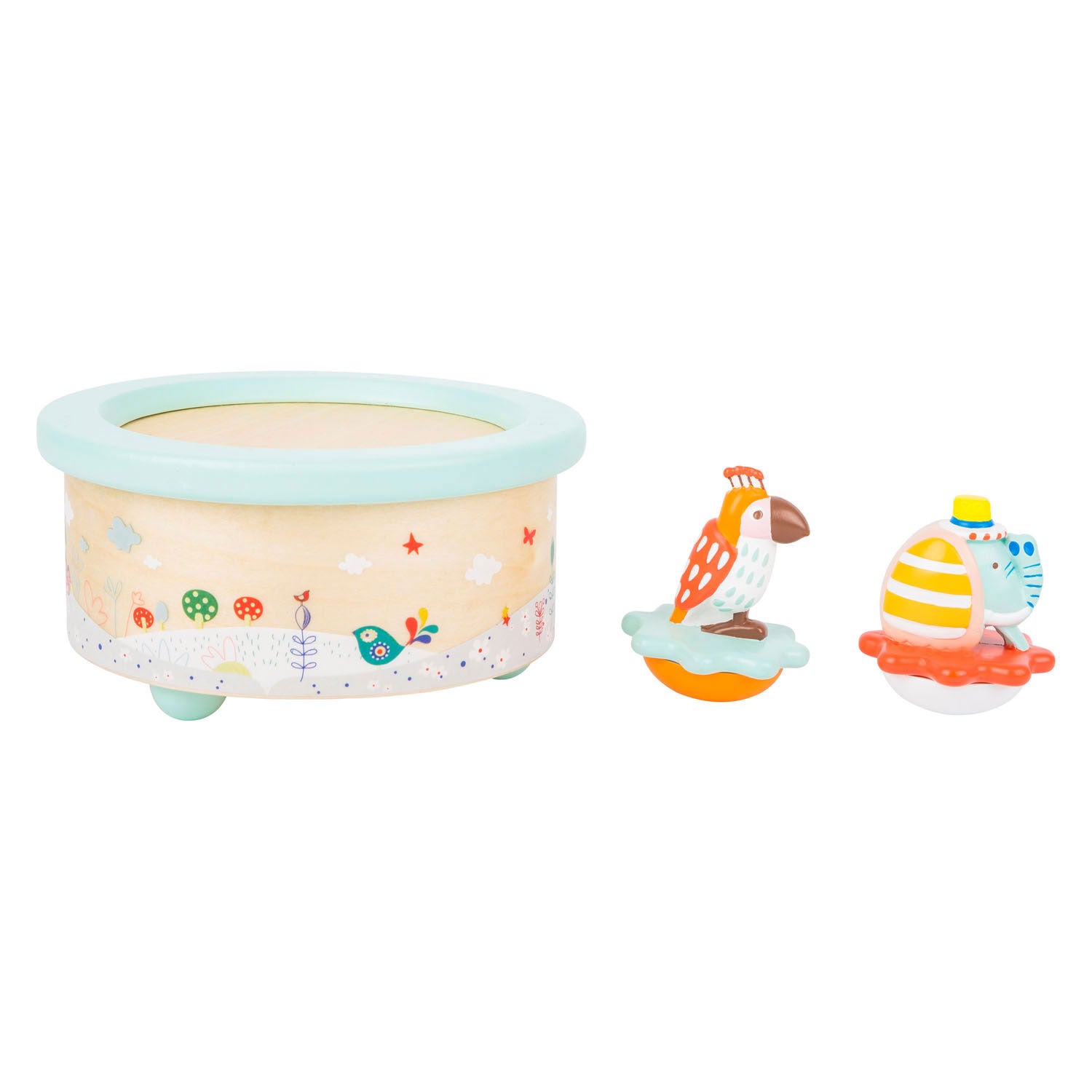 Small foot - wooden music box parrot and elephant