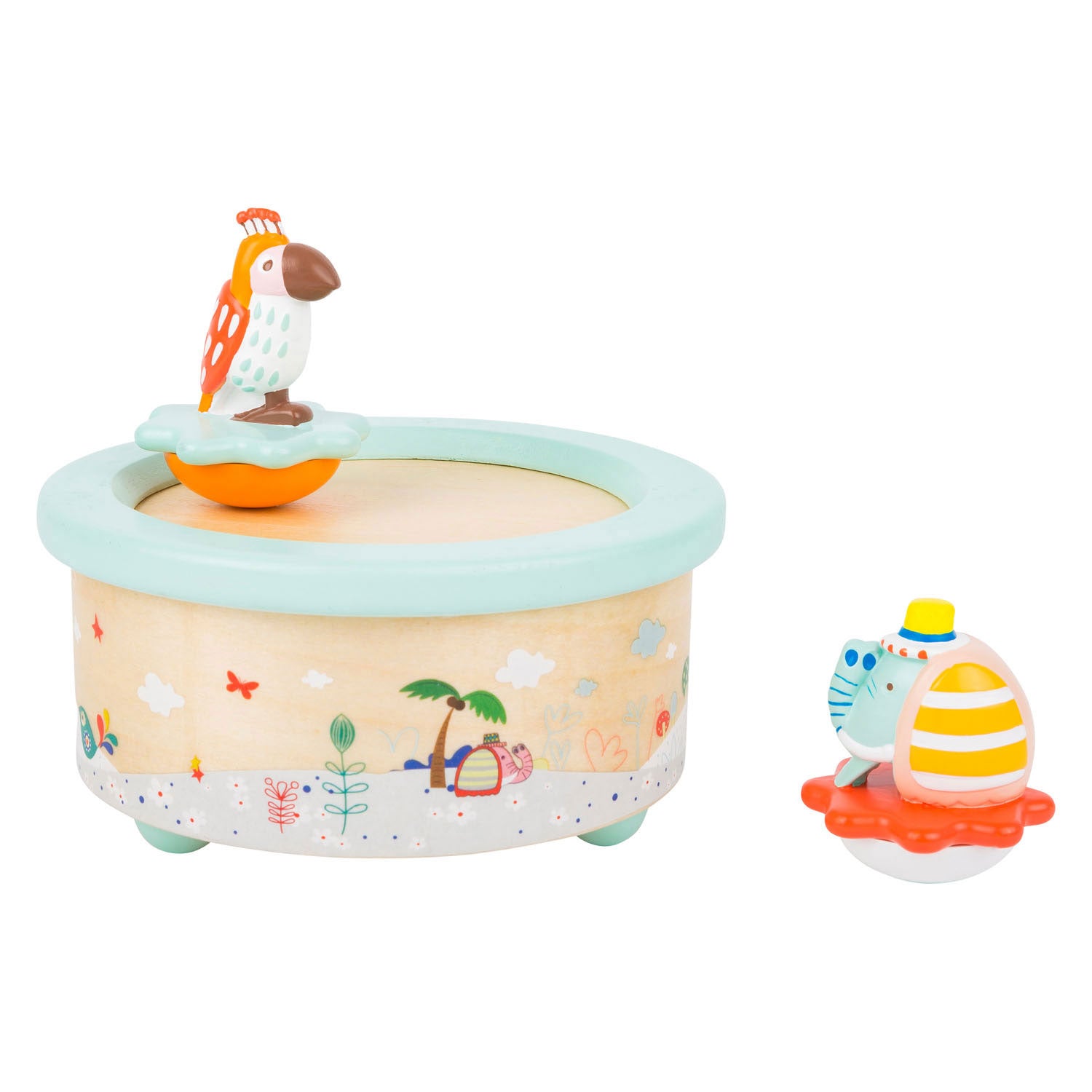 Small foot - wooden music box parrot and elephant