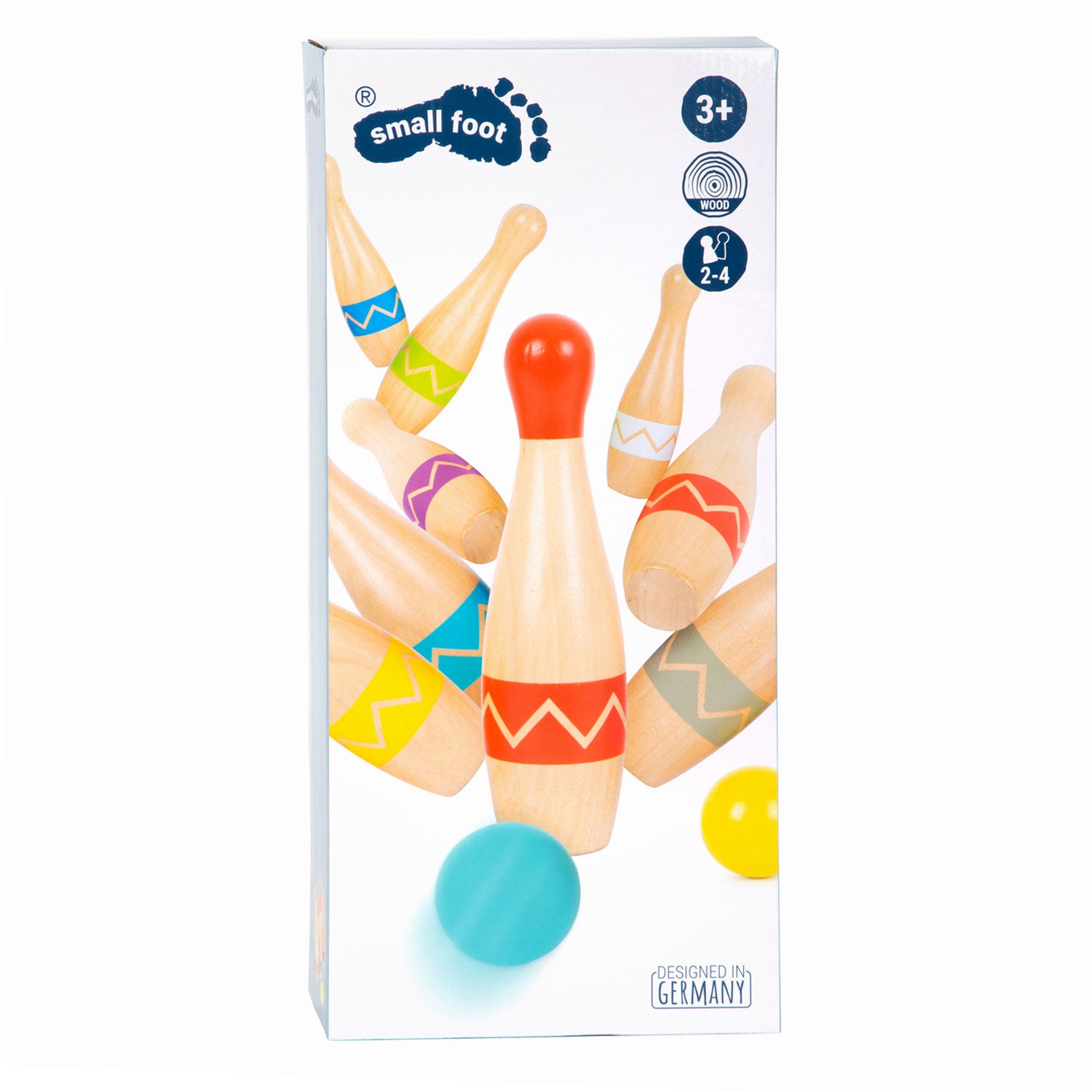 Kleine voet - houten kegelspel met zigzagpatroon, 11dlg.