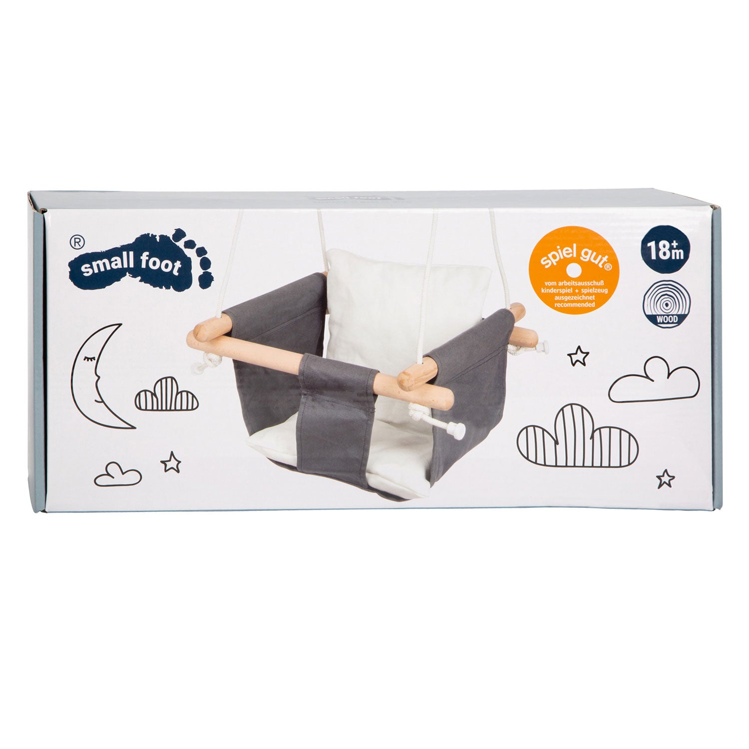 Kleine voet - houten babyschommel met kussen
