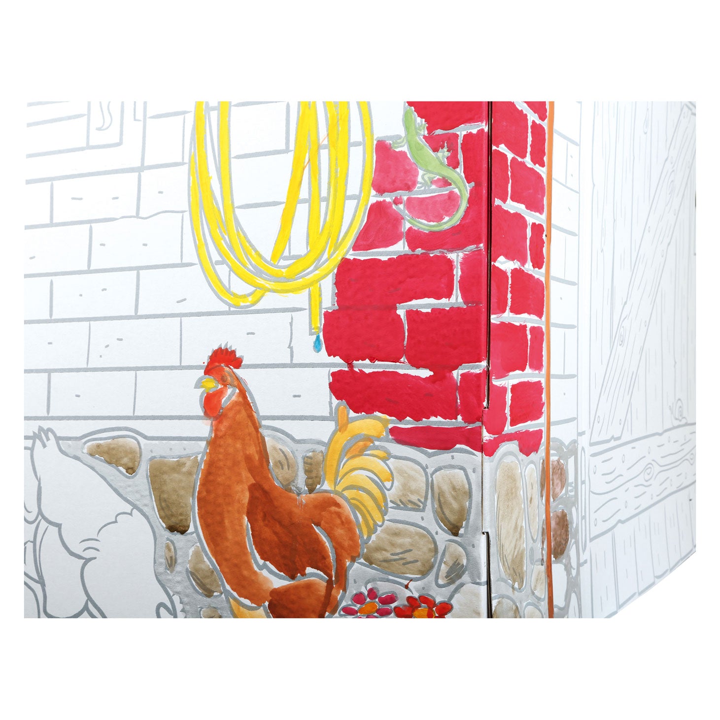 Kleine voet - bewegende speelhuis boerderij, 87x71x88cm