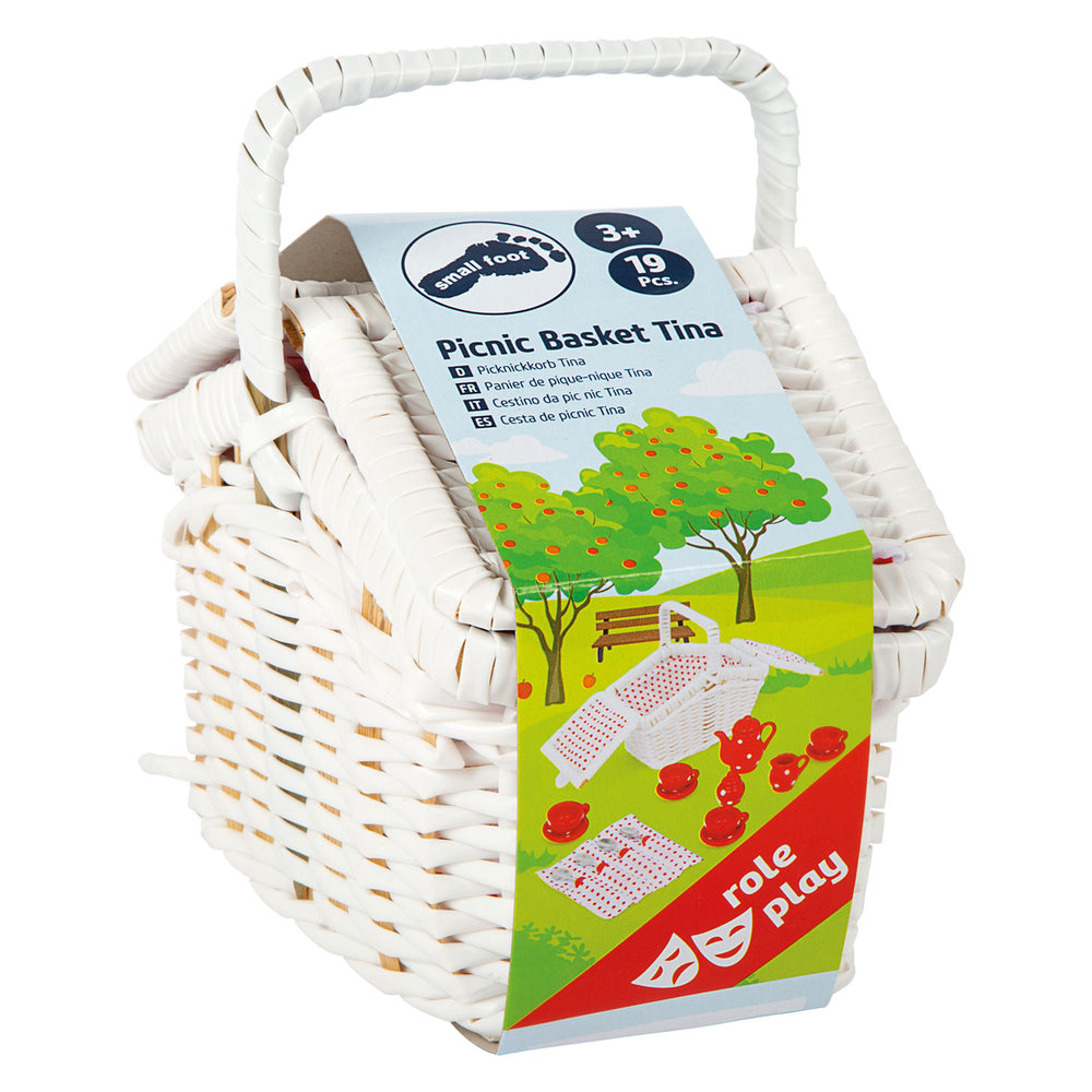 Small Foot Wooden Picnic Basket Tina with Dinnerware Set, 19 pcs.