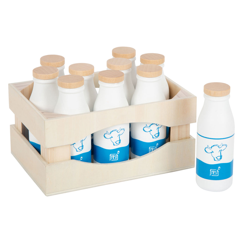 Small foot - wooden crate with milk bottles, 12 pcs.