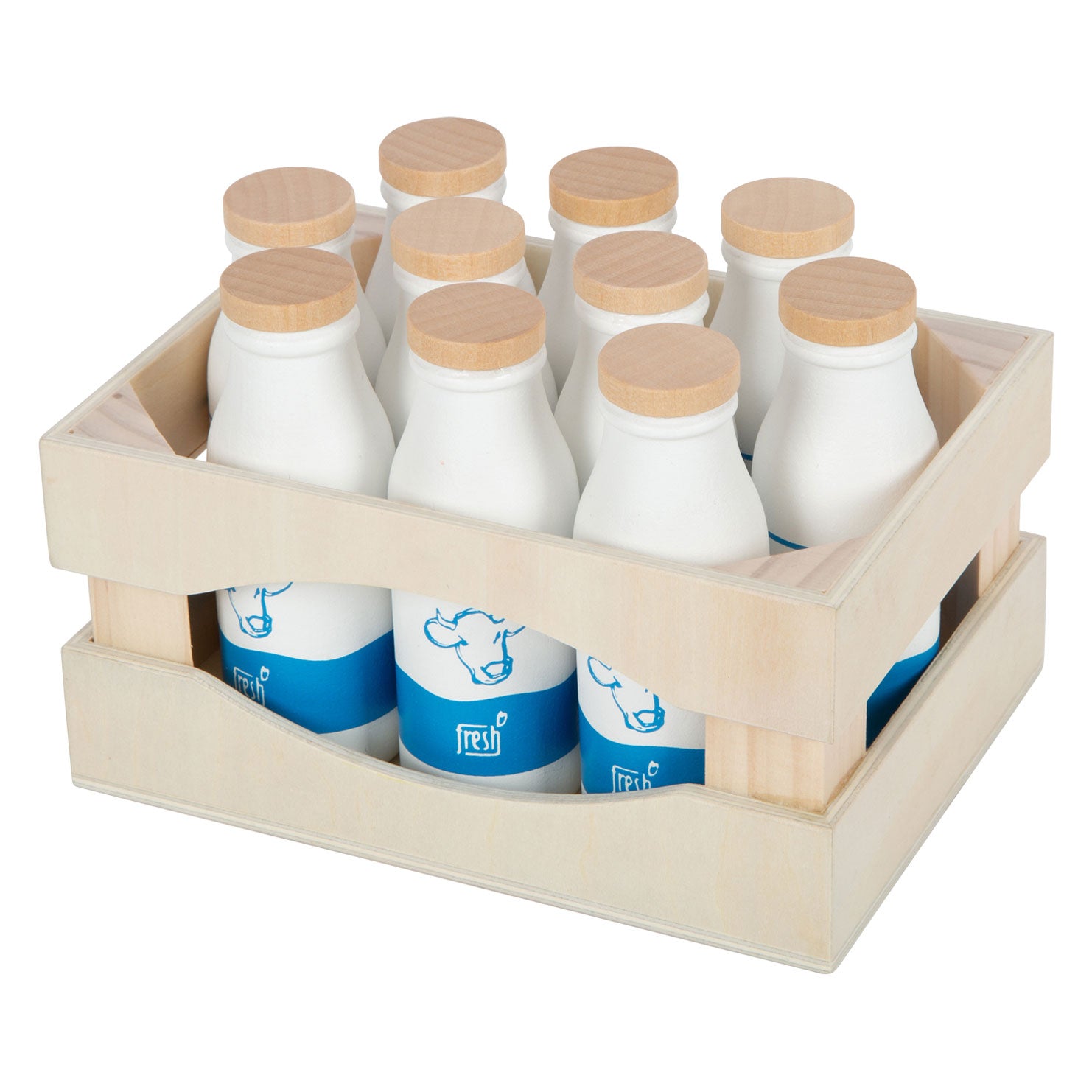 Small foot - houten krat met melkflessen, 12dlg.