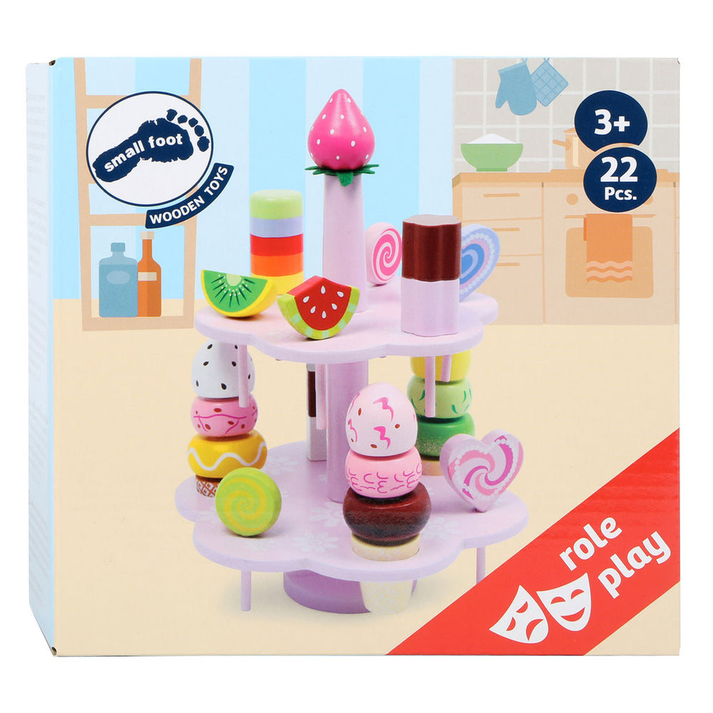 Small Foot Wooden Tiered Stand with Play Food Sweets, 22 pcs.