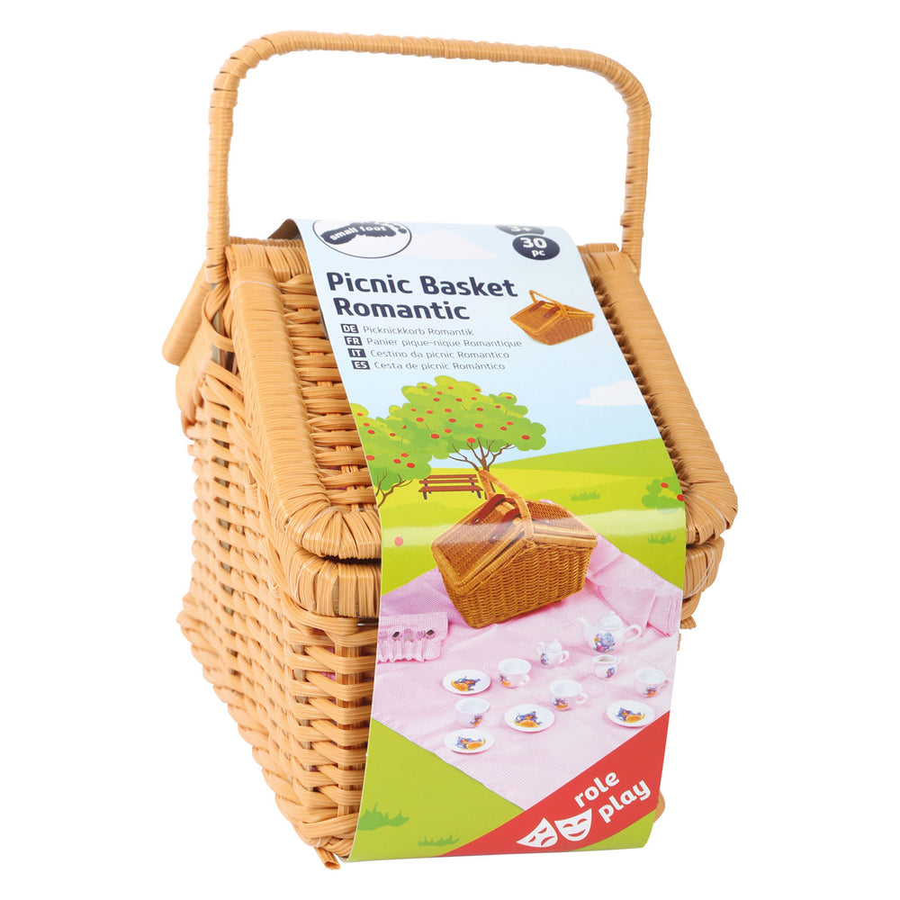 Small foot - wooden picnic basket with romantic crockery, 30 pcs.