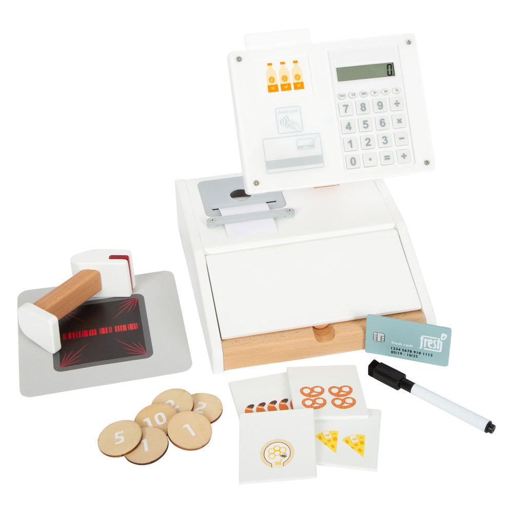 Small foot - wooden toy cash register with scanner, 15 pcs.
