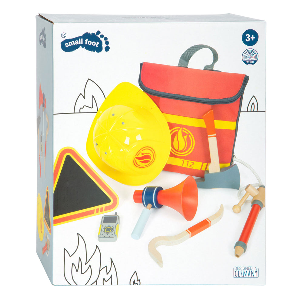 Small foot - firefighter backpack with wooden firefighter accessories, 8-pc.