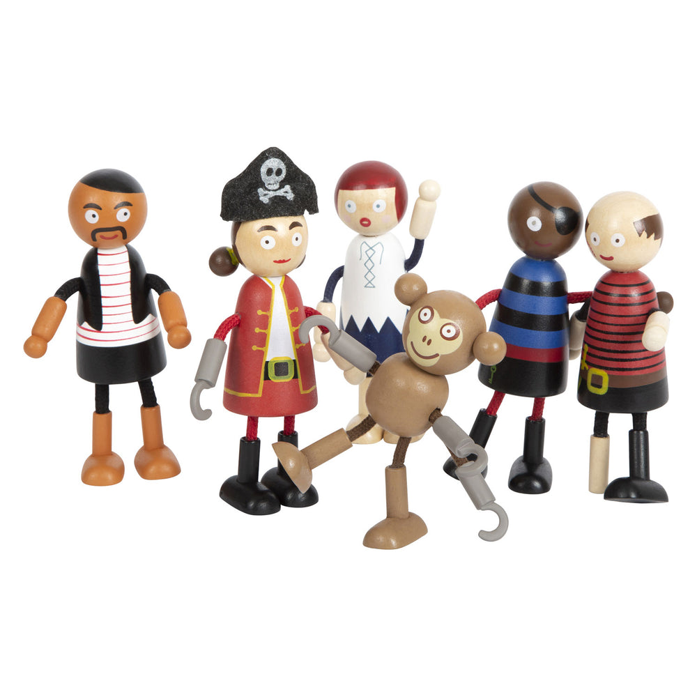 Small foot - Wooden pirate figurines, bendable, 6 pcs.