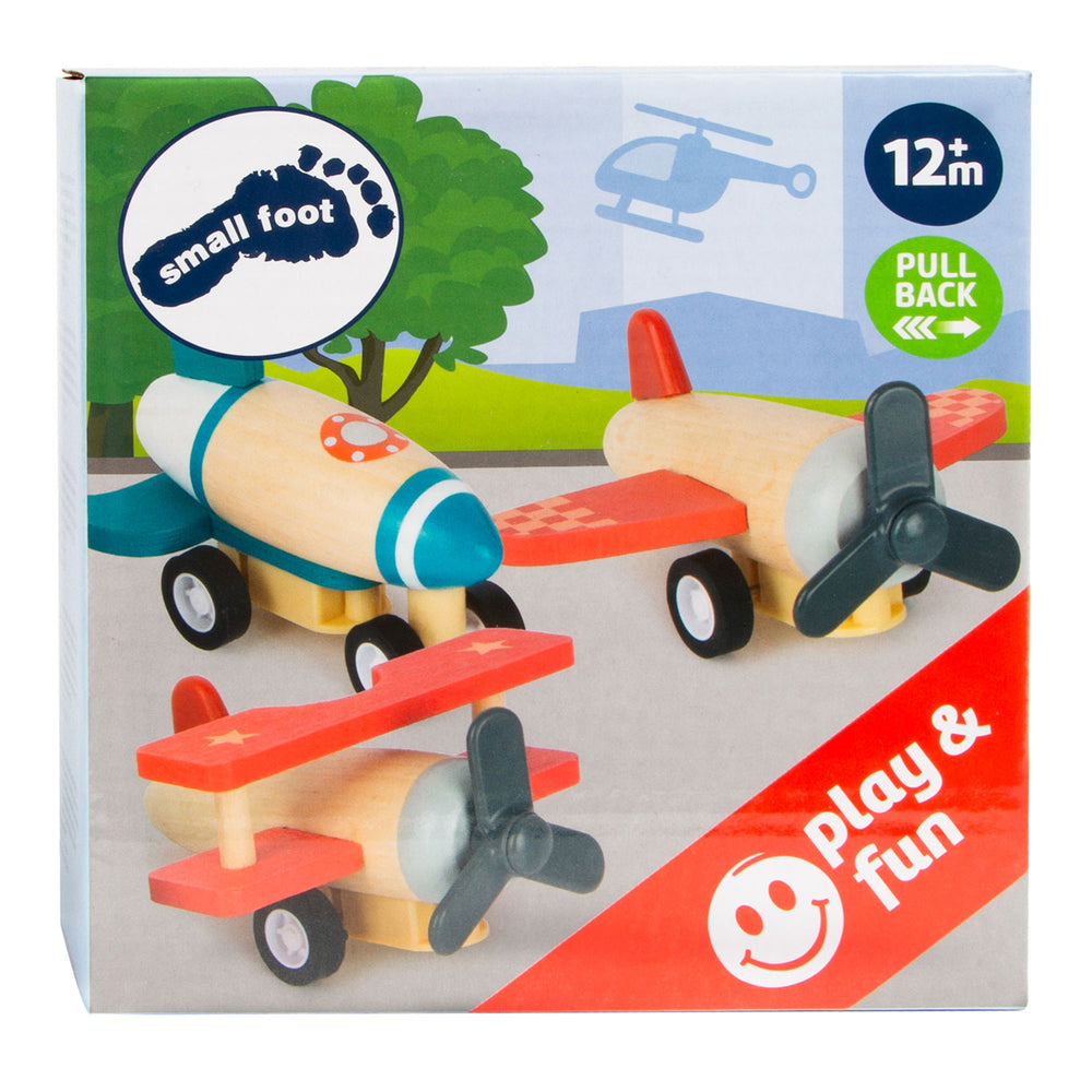 Small foot - houten pull-back vliegtuigen, set van 3