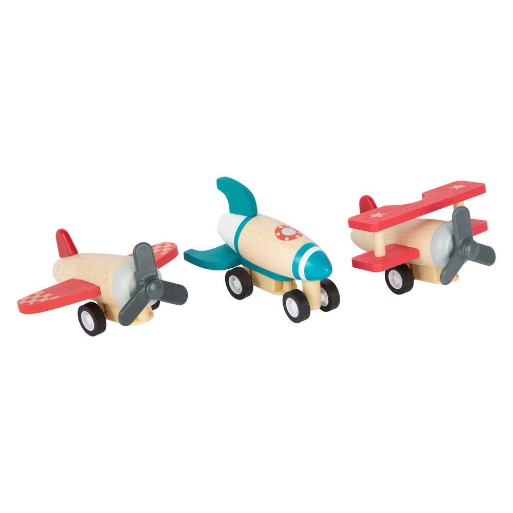 Small foot - houten pull-back vliegtuigen, set van 3