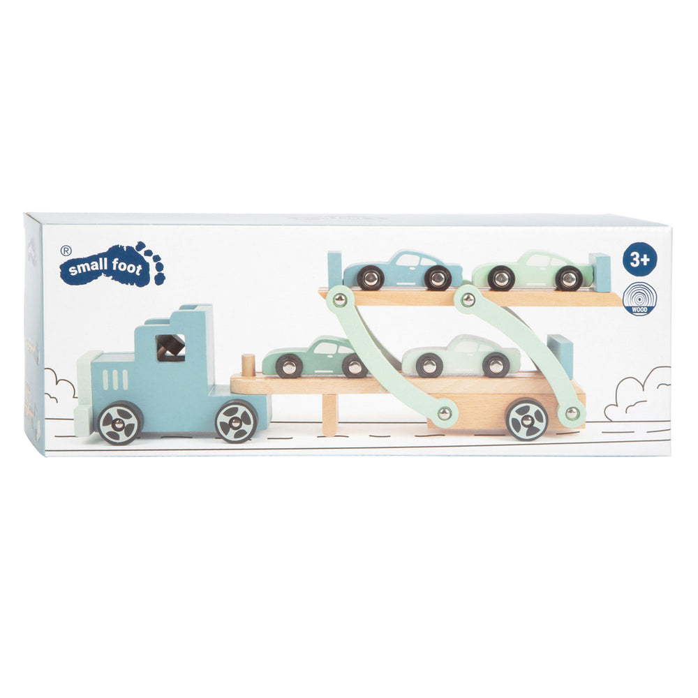 Small foot - wooden truck transporter Chicago with cars, 9 pcs.