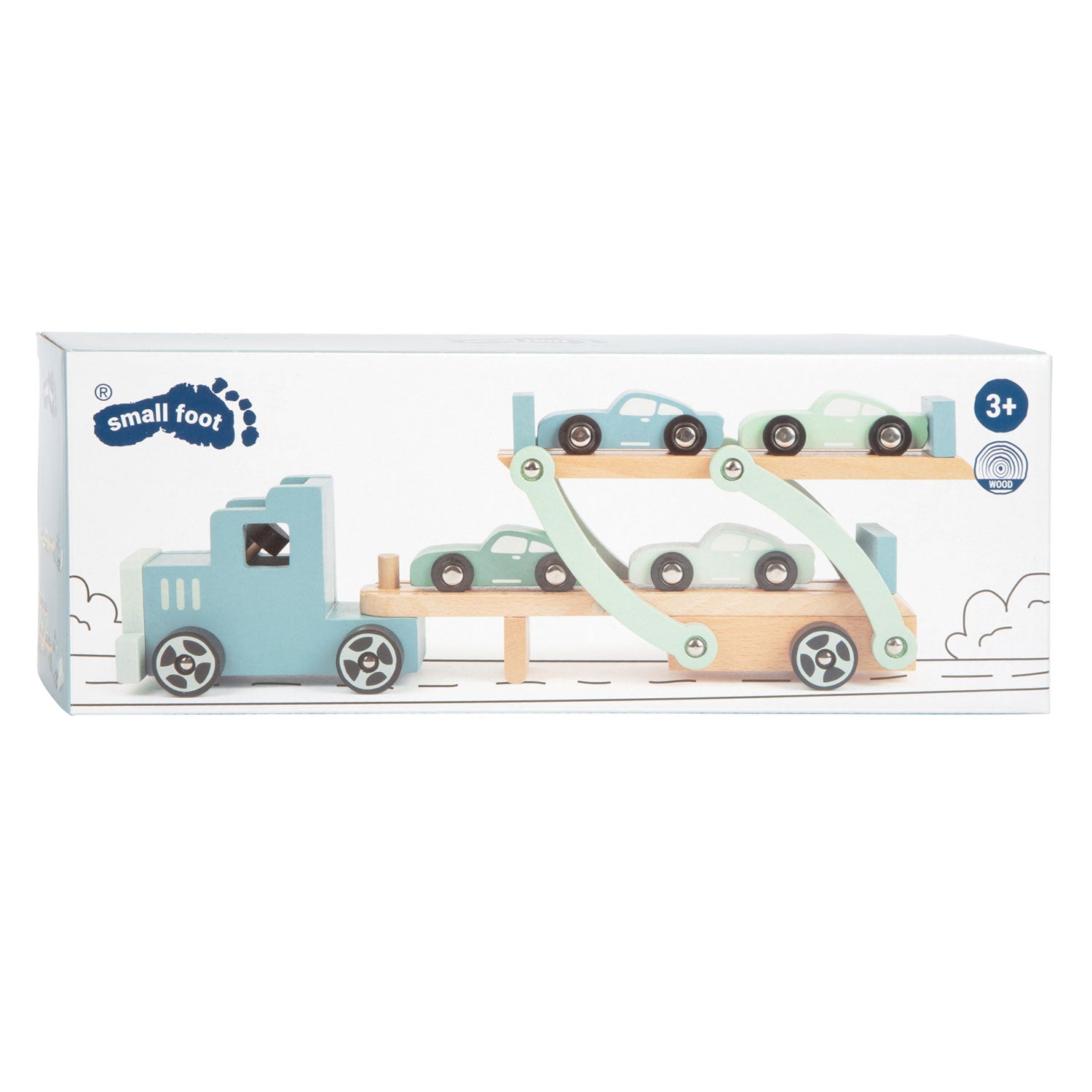 Small foot - wooden truck transporter Chicago with cars, 9 pcs.