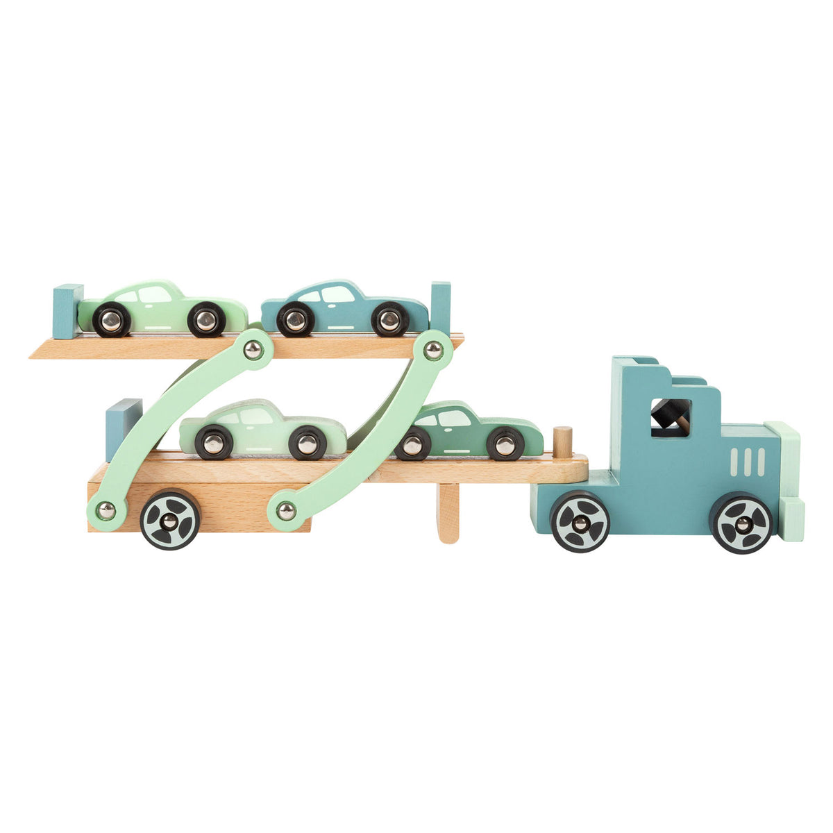 Small foot - wooden truck transporter Chicago with cars, 9 pcs.
